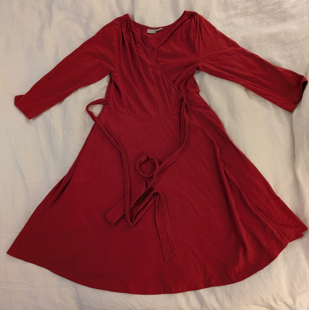 eShakti red cotton blend wrap dress